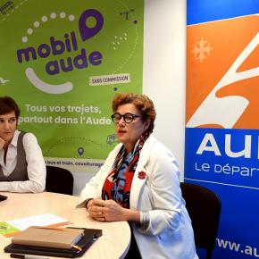 Présentation de l'appli de covoiturage Mobil'Aude par les élues Kattalin Fortuné et Tamara Rivel, conseil départemental de l'Aude