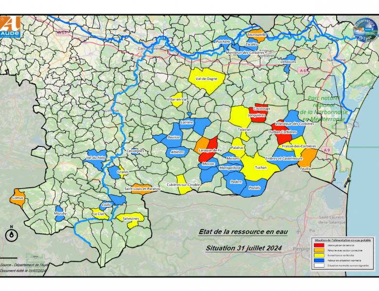 carte de la ressource en eau dans l'Aude